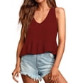 thumbnail image 1 of Gibobby Chaleco de punto Mujer Verano Cuello en V Colgante Chaleco pequeño y americana Sin mangas Top(Vino,XG), 1 of 5