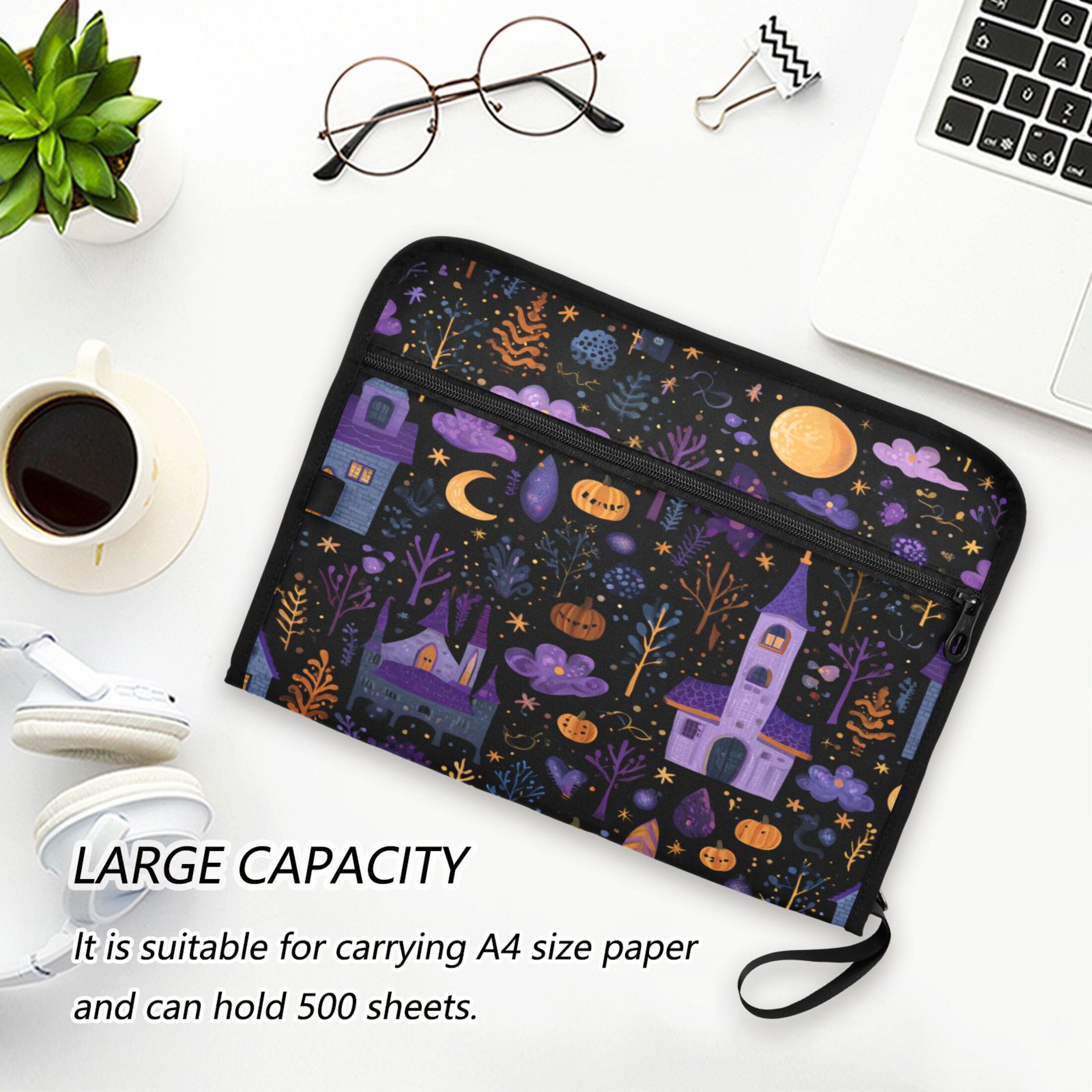 Organ Folder 14.2 x 0.8 x 10.6 Inches 13 Separate Pockets A4 Size Documents Folder A Sort Storage File Manager For The Home Office Halloween Castle Cartoon