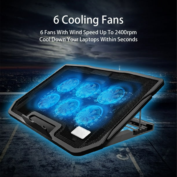 Laptop Cooling Pad, Gaming Notebook Cooler for Up to 15.6 Inch Laptop, 6 Fans with Blue Light, Heights Adjustment, 2 USB Port, 2021 Newest Laptop Cooling Fan Stand - Walmart.com