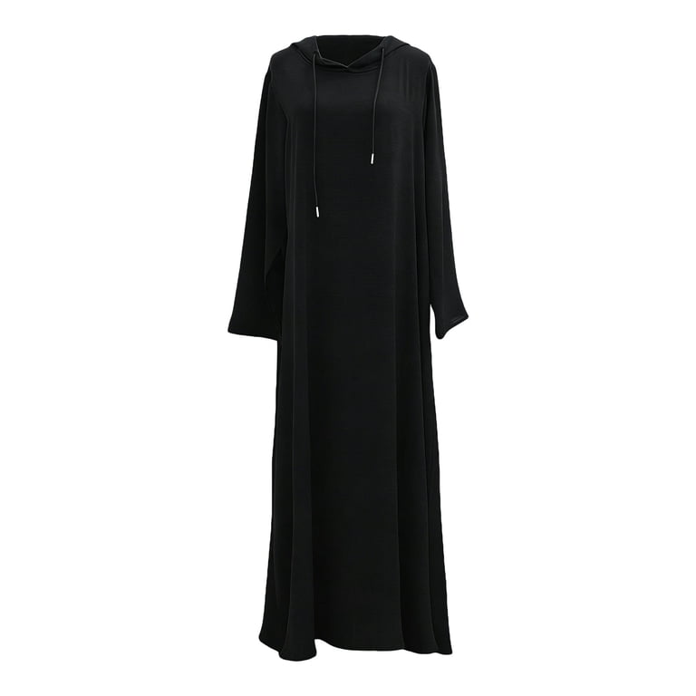 black dresses for eid Abyas Dress Women Loose Lightweight Hoodie Dress Long Praying Robe Middle East Maxi Dresses/Black/XL on-