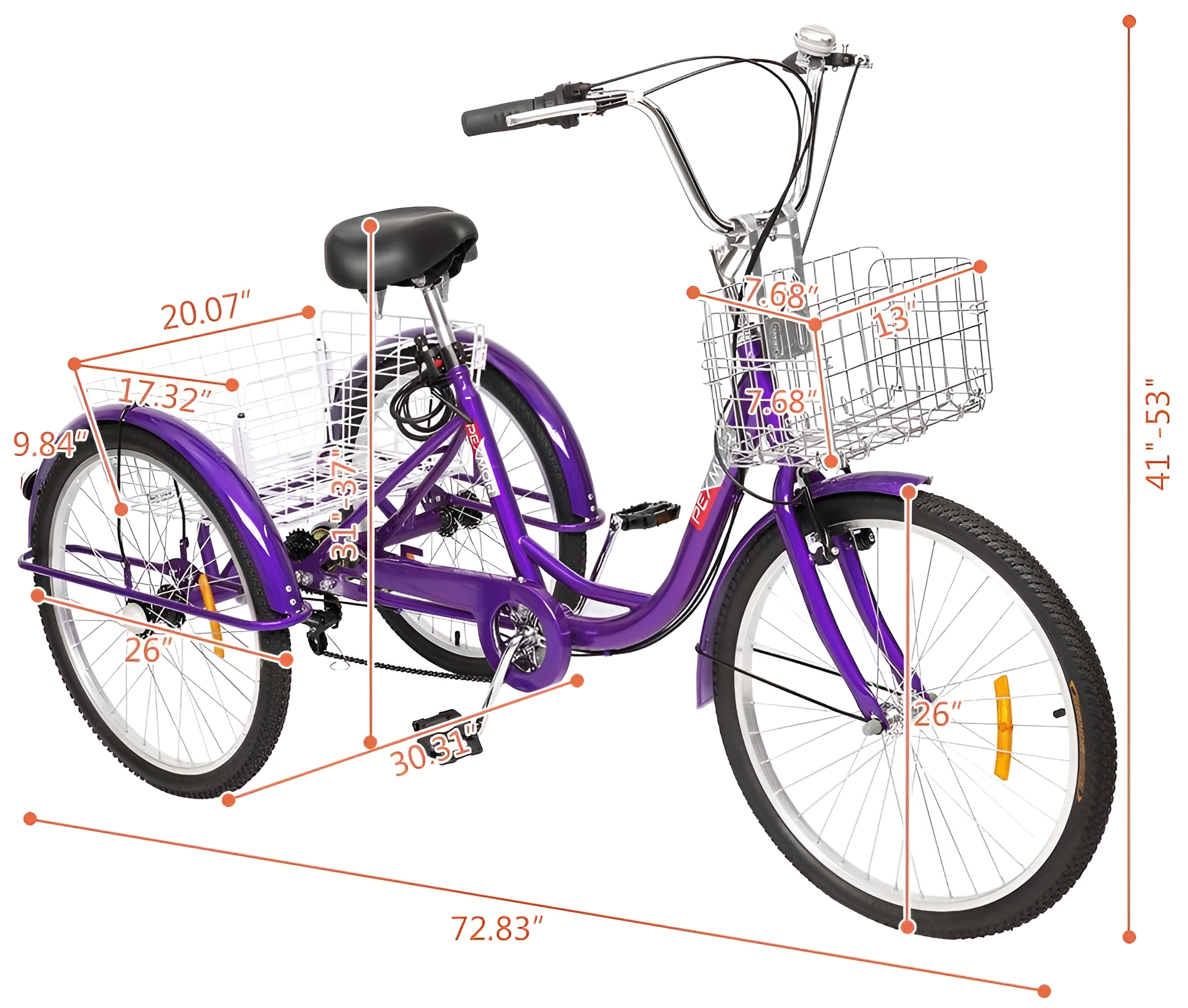 PEXMOR Adult Tricycle 7 Speed, 24/26 Inch 3 Wheel Bikes Tricycle for Adults, Adult Trike for Women/Men/Seniors, Three Wheel Cruiser Bike w/Folding Front & Rear Basket for Shopping/Recreation/Picnic
