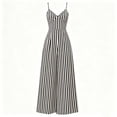 thumbnail image 7 of Snorda Jumpsuits for Women Striped Spaghetti Strap Jumpsuit with V-Neck Casual Loose Breathable Comfy High Waist Wide Leg Long Pants for Women Daily Wear Outing Looks, 7 of 7