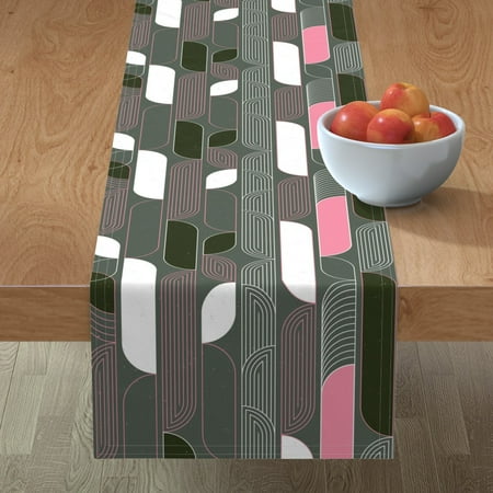 

Cotton Sateen Table Runner 72 - Mod Deco Stone 1920S Water Geometric Leaves Abstract Gray Pink Bold Big Retro Modern Vintage Classic Print Custom Table Linens by Spoonflower