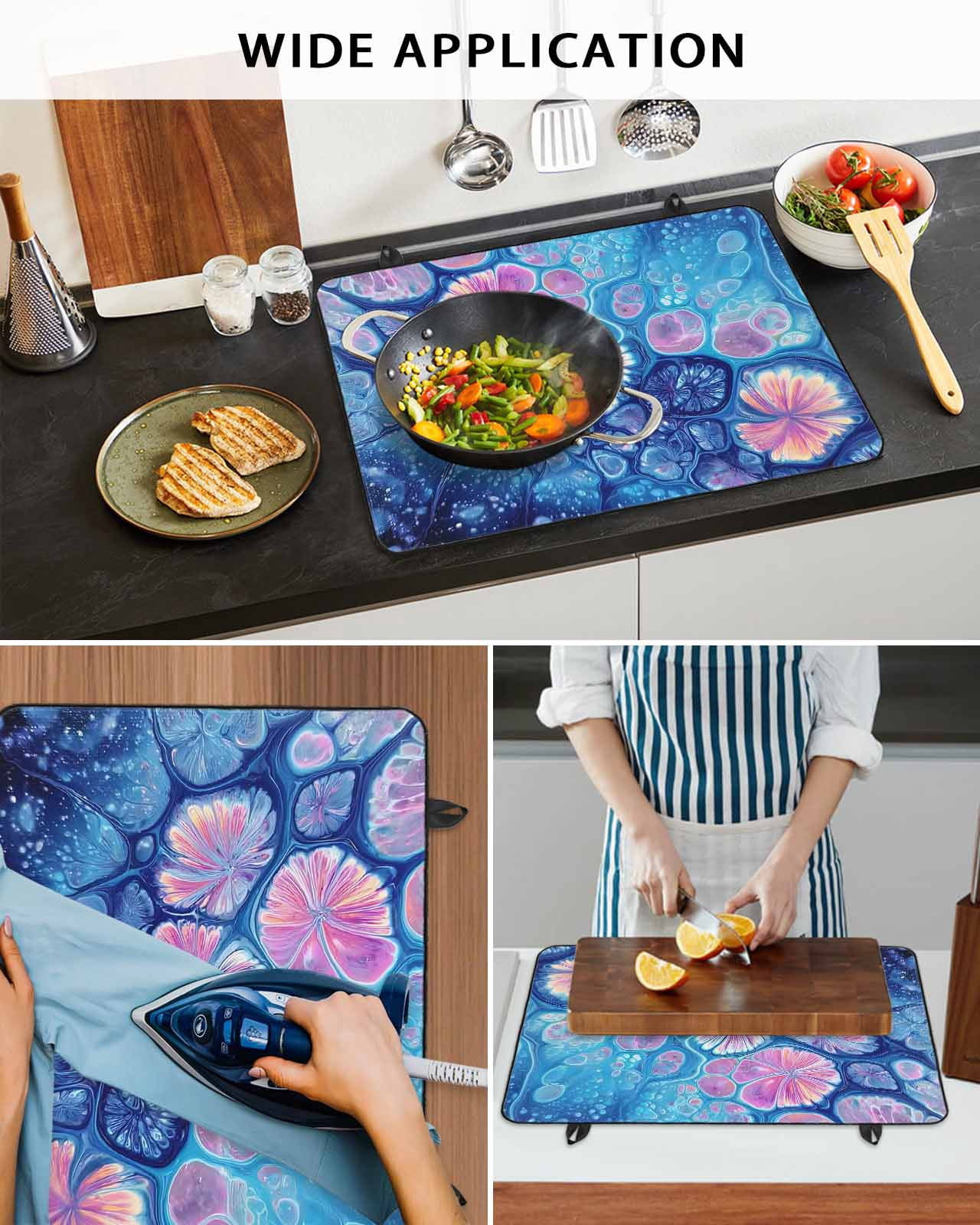 Large Induction Cooktop Protector Mat Ombre Blue Stove Top Covers for Electric Stove, Modern Abstract Fluid Art Gradient Decorative Stove Burner Cover Mats, Glass Top Stove Cover