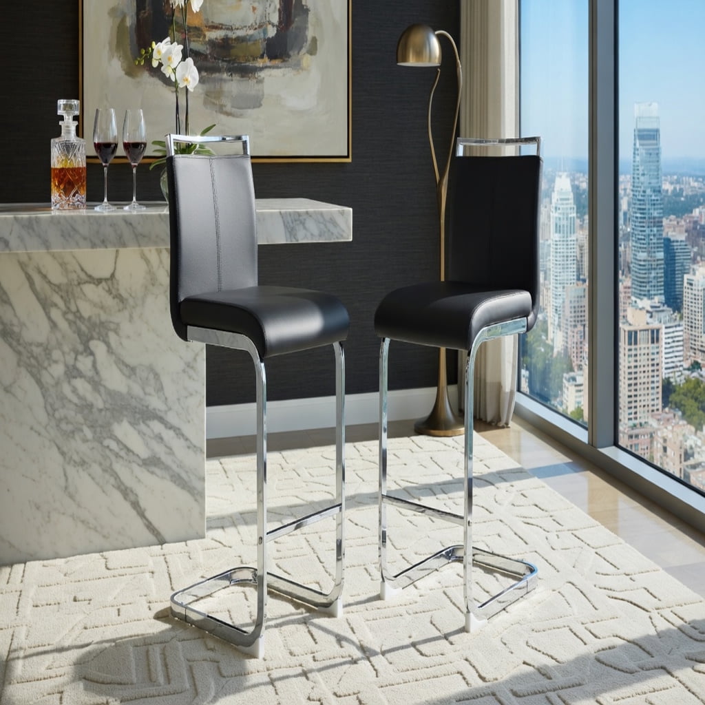 Hommoo Modern PU Leather Bar Stools Set of 6, Chrome C-Tube Metal Legs, Water-Resistant Upholstery, Easy Assembly for Kitchen, Home Bar, Restaurant & Terrace, Black