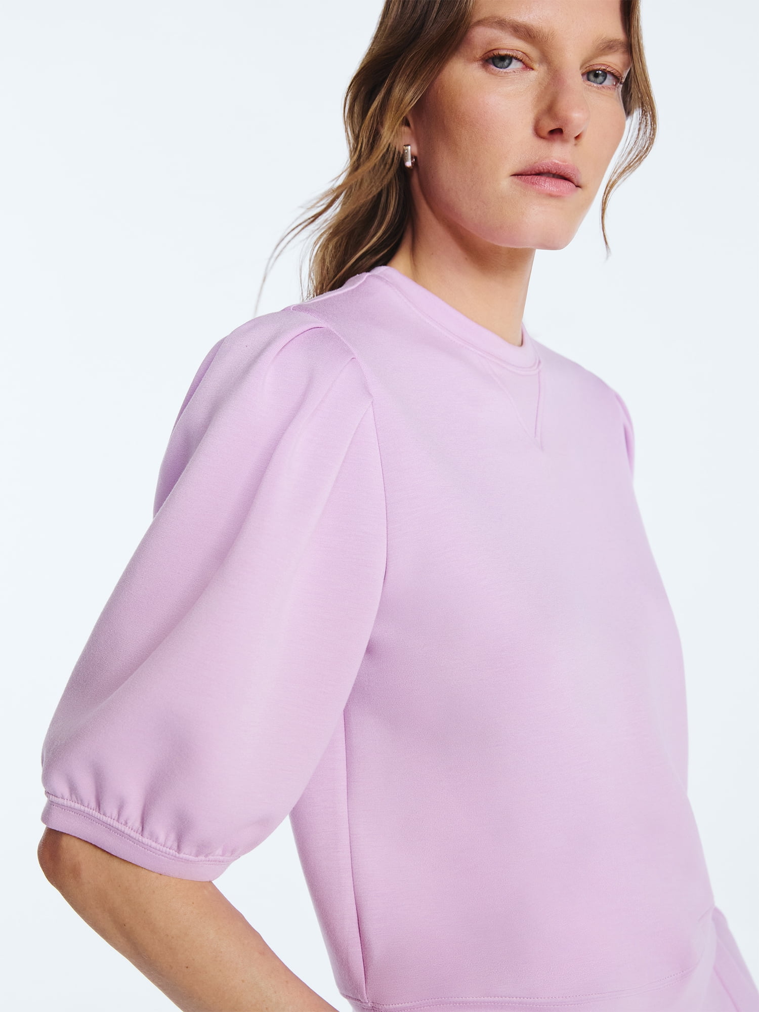 Scoop Women's and Women's Plus New Scubaknit Pleated Sleeve Top, Sizes XS-4X