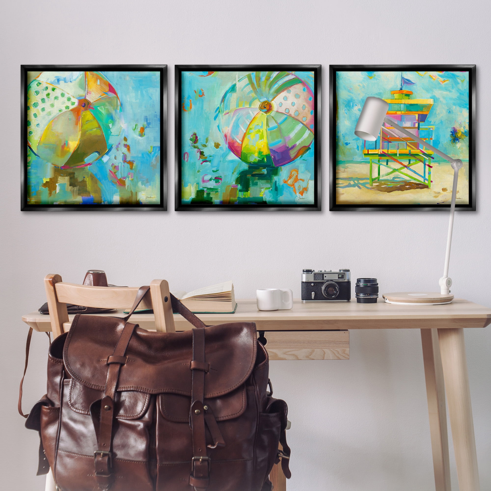 Stupell Industries Abstract Beach Scenes Abstract Painting Black Floater Framed Canvas Art Print Wall Art, 25 x 25, Set of 3