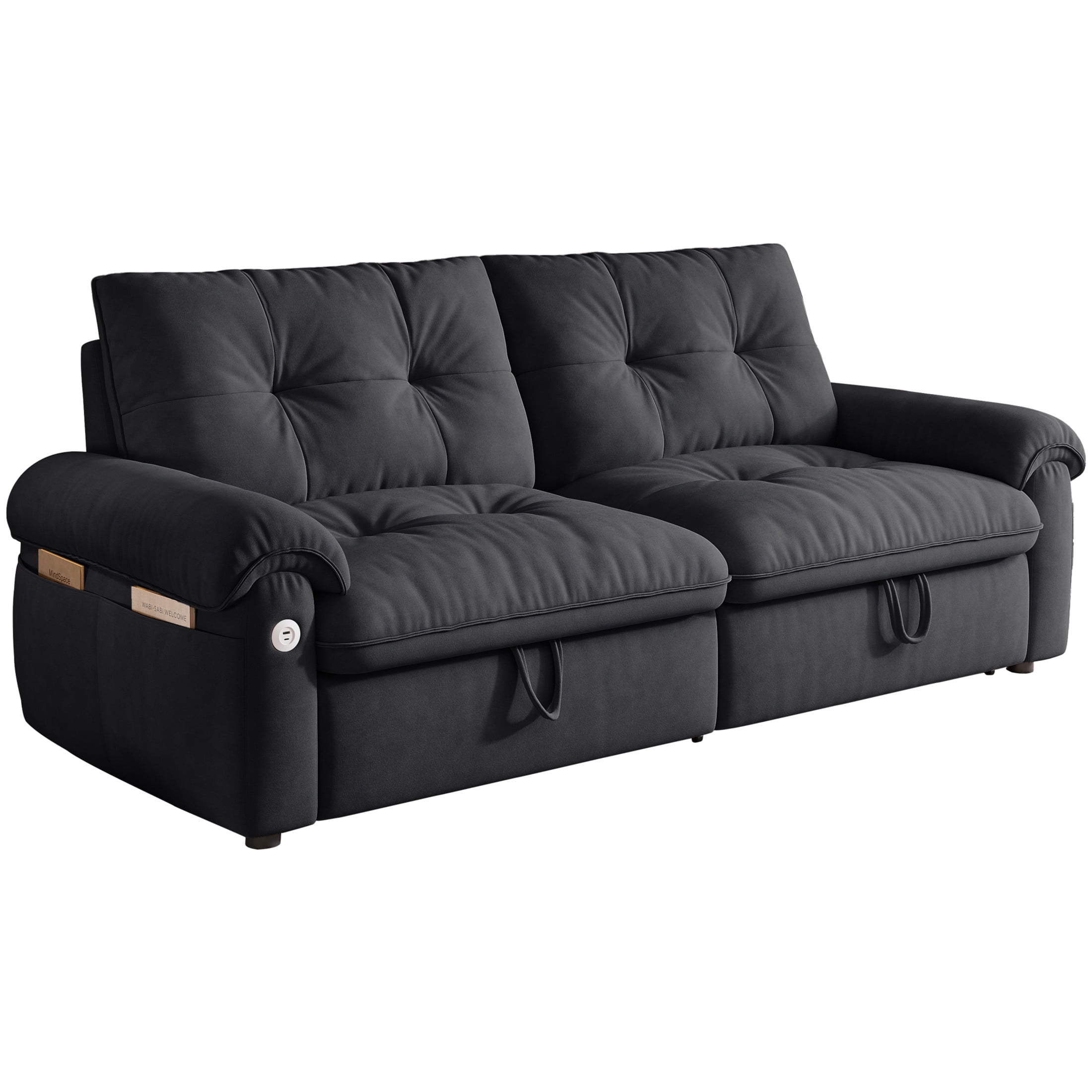 Noble House 77" Modern Velvet Convertible Sofa Bed, Pull Out Loveseat with Adjustable Backrest & USB Ports, Gray