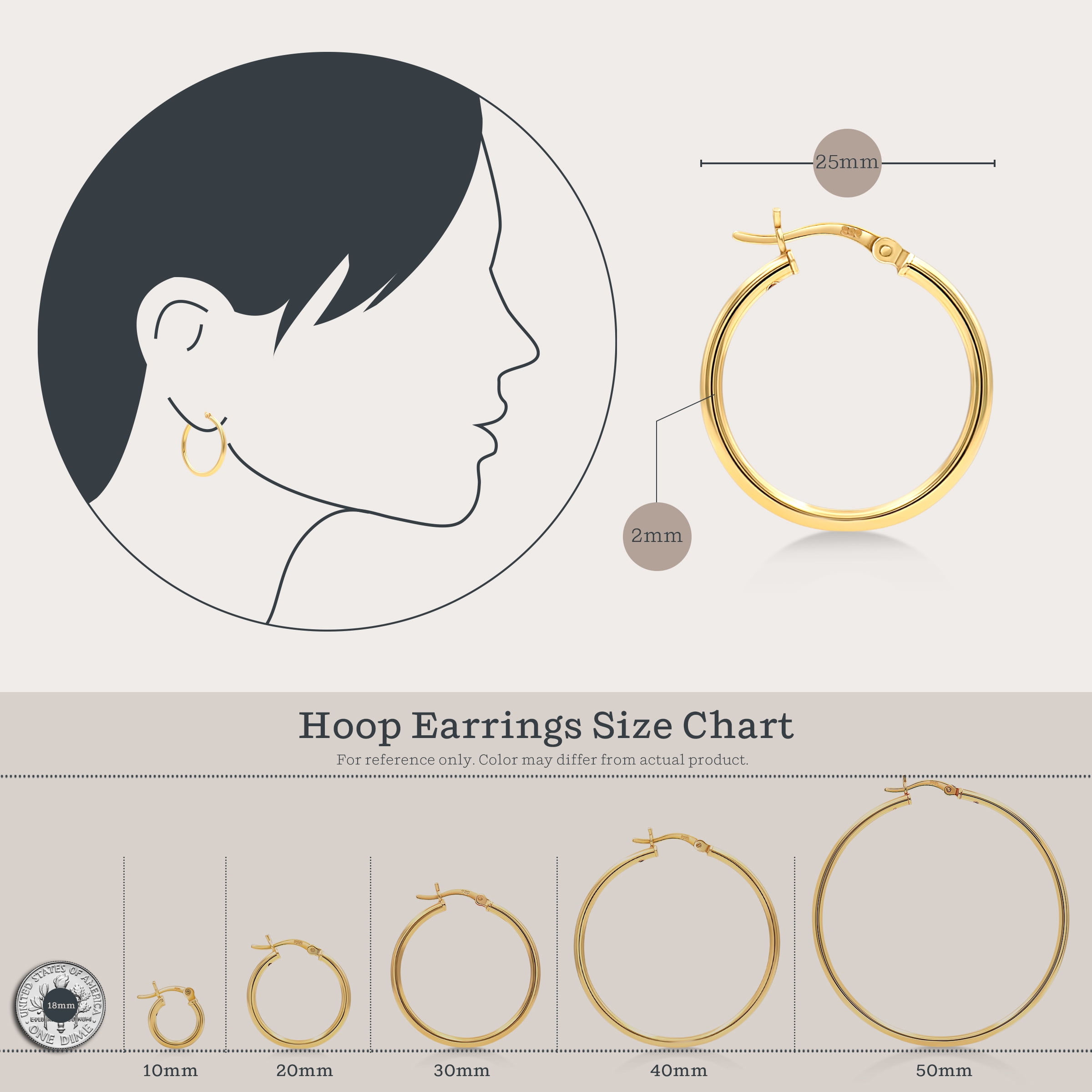 Kezef Gold Plated Sterling Silver 2mm Hoop Earrings - 25mm (1"") Diameter