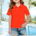 thumbnail image 2 of YOUYEDIAN Girls Short Sleeve Polo Shirt Kids Collared Button Down School Uniform T Shirt Casual Golf Athletic Tops (Orange, 4-5 Years), 2 of 5