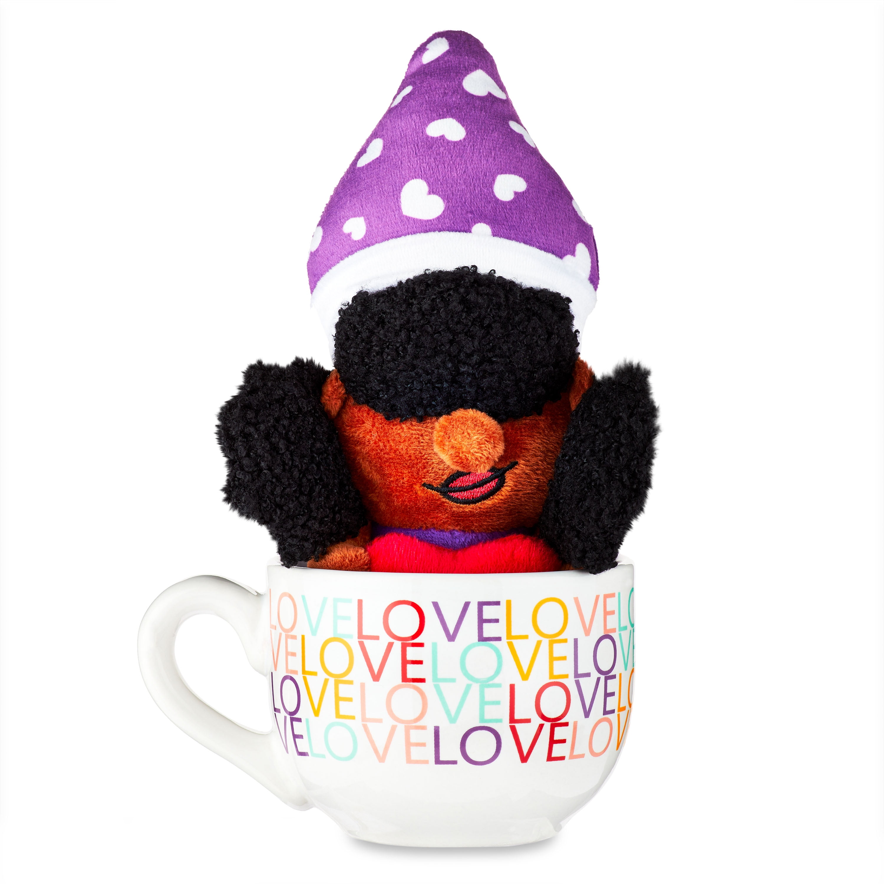 Black Paper Party, Valentine's Day Gnome Girl 6 inch Plush In a Cappuccino Mug, 15 Ounce Capacity, Ceramic, Multi-Color