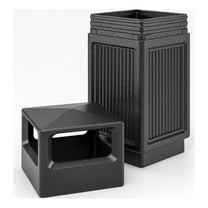 Safco Indoor/Outdoor Plastic Trash Cans with Recessed Panel Receptacles in Black