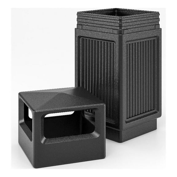 Safco Indoor/Outdoor Plastic Trash Cans with Recessed Panel Receptacles in Black