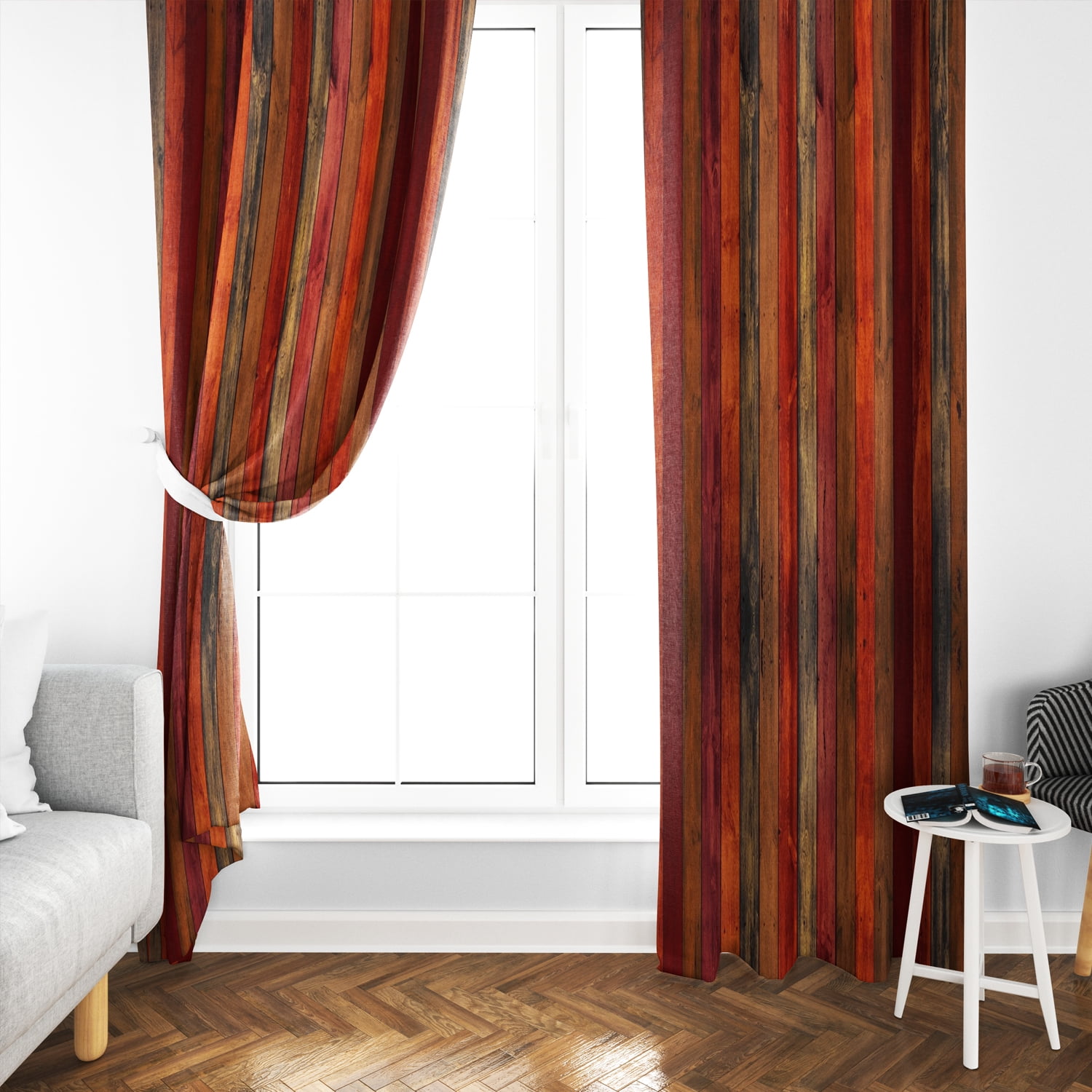 Lfeey Vintage Wood Panel Blackout Curtains, Grommet Top for Kitchen, 52x63 inch, Set of 2