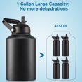 thumbnail image 4 of Half Gallon Insulated Water Bottle Jug with Straw, 64 oz Large Stainless Steel  Metal Water Flask with Handle, Thermal Water Cup Mug with 2 , Black, 4 of 6