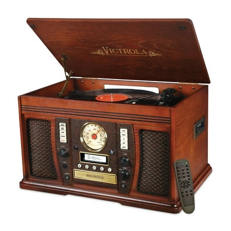 Victrola Wood 7-in-1 Nostalgic Bluetooth Record Player with PC Encoding and 3-speed