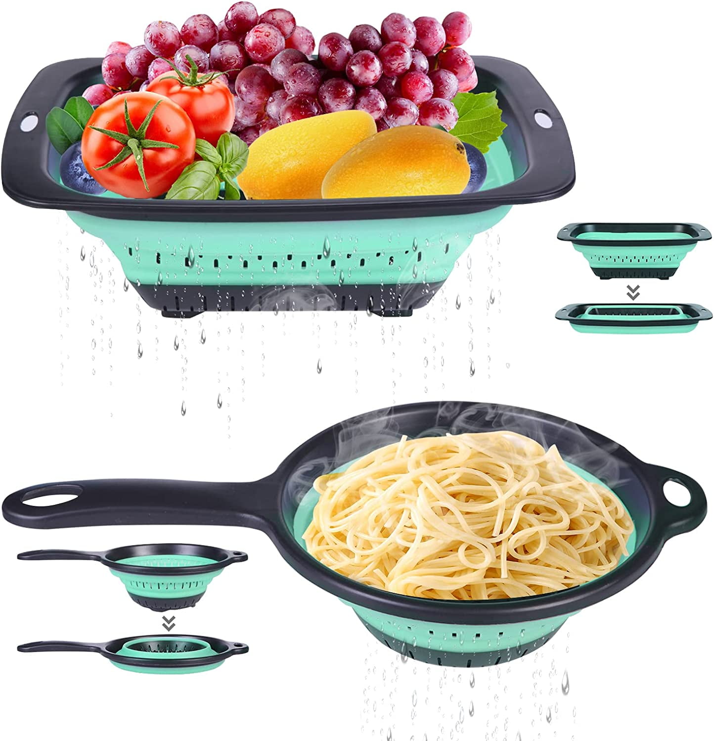 Collapsible silicone colander and strainer [2 piece set], 7.8 inches to