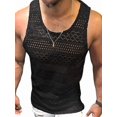 thumbnail image 3 of Men See Through Vest Crewneck Sleeveless Tank Tops Shirts Black S, 3 of 7