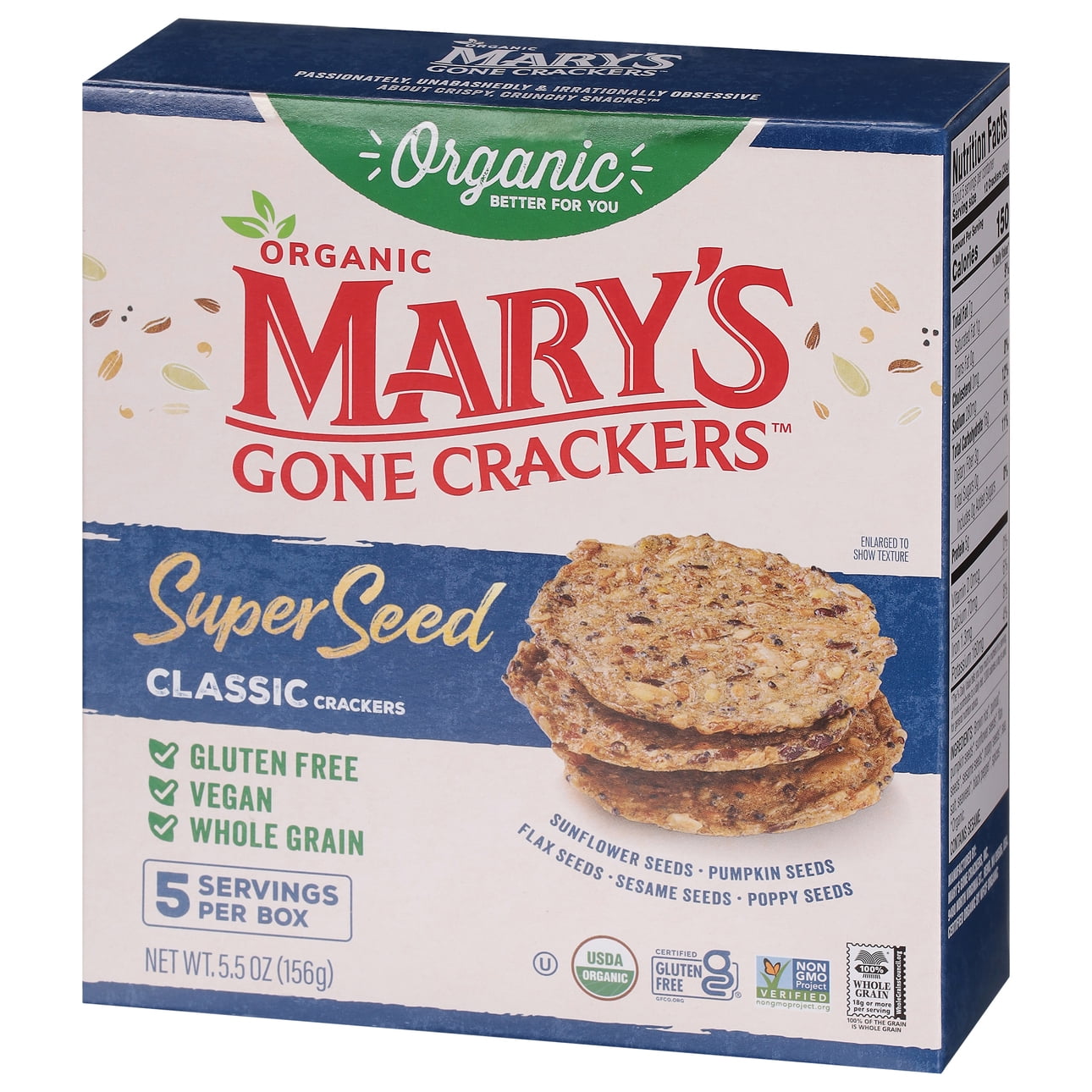 (3 pack) Mary’s Gone Crackers Super Seed Organic, Gluten Free Classic Crackers, 5.5 oz