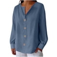thumbnail image 2 of DAFPZW Linen Shirts for Womens Summer Button Down V Neck 3/4 Sleeve Blouses Casual Loose Seniors Tunic Tops, 2 of 6
