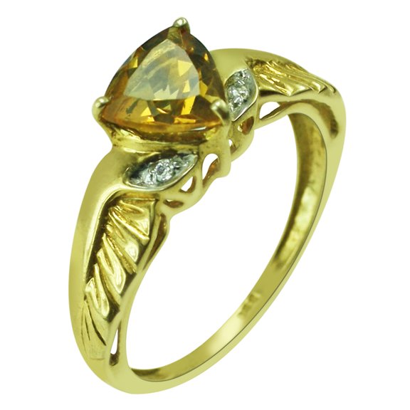 Carillon Gold Finish Trillion 7 MM Citrine 925 Sterling Silver Solitaire Women Ring