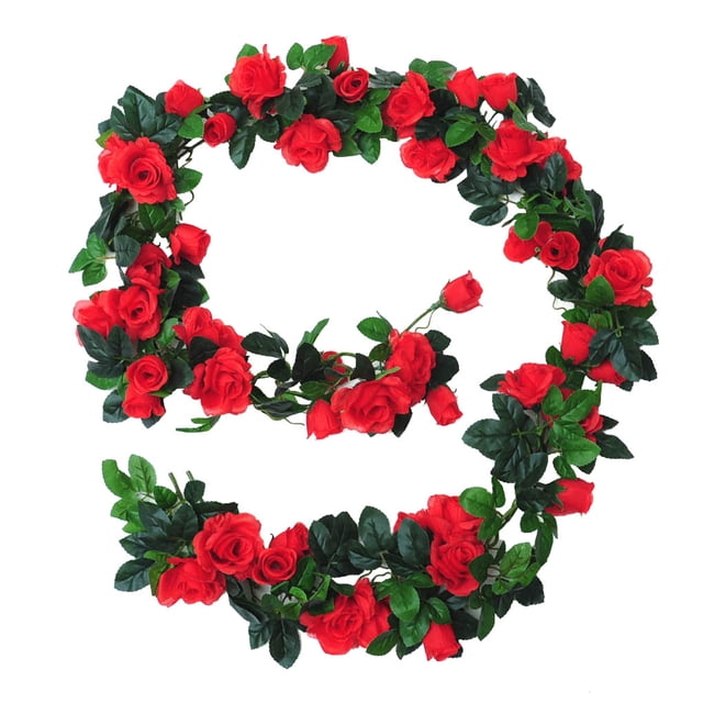 Guirnalda de vid de rosa artificial de 24 cabezas, decoración de folar para fiesta de boda, tela de seda, guirnalda de rosas falsas, rojo Vogacara HA6560-03B