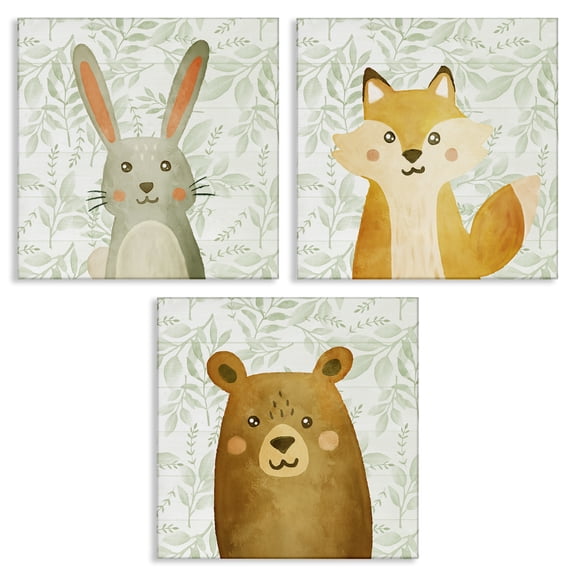 Stupell Industries Joyful Woodland Animals Floral Painting Wrapped Canvas Canvas Art Print Wall Art, 17 x 17, Set of 3