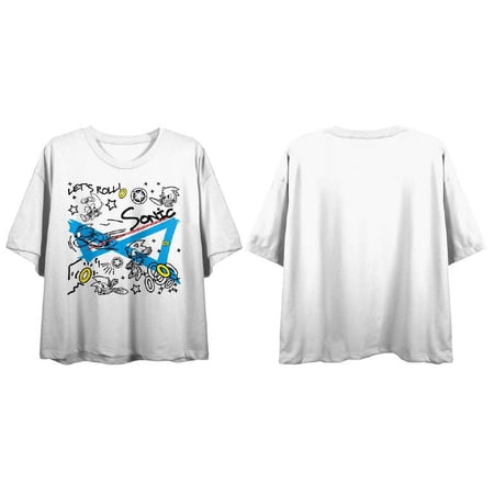 Sonic the Hedgehog Classic Let s Roll Women s White Graphic Crop Tee-XL Sonic the Hedgehog Classic Let s Roll Women s White Graphic Crop Tee-XL