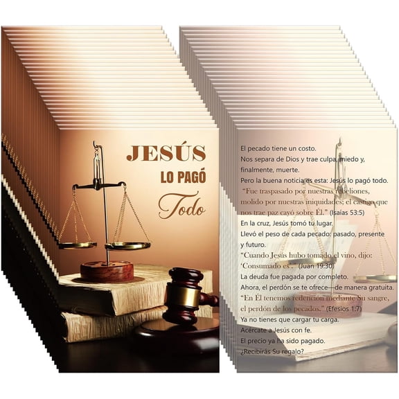 100-Pack Jesús Lo Pagó Todo Gospel Tract Cards – Spanish Christian Evangelism Cards with Justice Scale Artwork, Salvation Message, Faith Teaching, Church Outreach & Blessing Bag Inserts