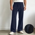 thumbnail image 2 of JIAYUE Men's Plaid Wide Leg Pants Soft Breathable Relaxed Fit Elastic Drawstring Waist Loose Fit Textured Casual Straight Trousers For Travel Beach Daily Walking, 2 of 5
