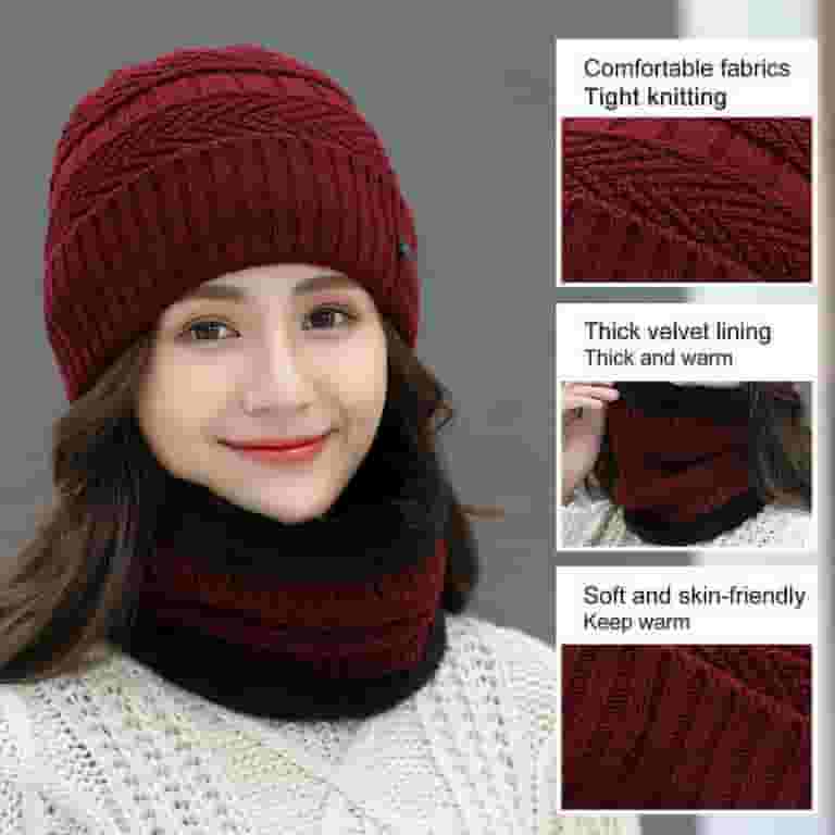 Cheers.US 2Pcs/Set Fleece Lined Winter Hats for Women Knit Cheers.US 2Pcs/Set Fleece Lined Winter Hats for Women Knit