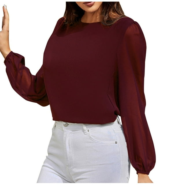 Tops para mujer Camisas Blusas Elegantes Camisas casuales de manga larga Moda Cómoda Blusa de cuello redondo de color sólido Odeerbi ODB-5