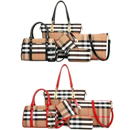 Six Pieces Set Bags Shoulder Bag Messenger Bag Ladies Wallet Plaid Pattern | Walmart Canada