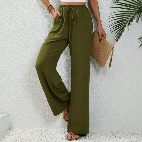 Ayolanni Womens Pants Army Green Wide-Leg Drawstring High Rise Solid Pants Ladies Pants Clearance for under 5 L