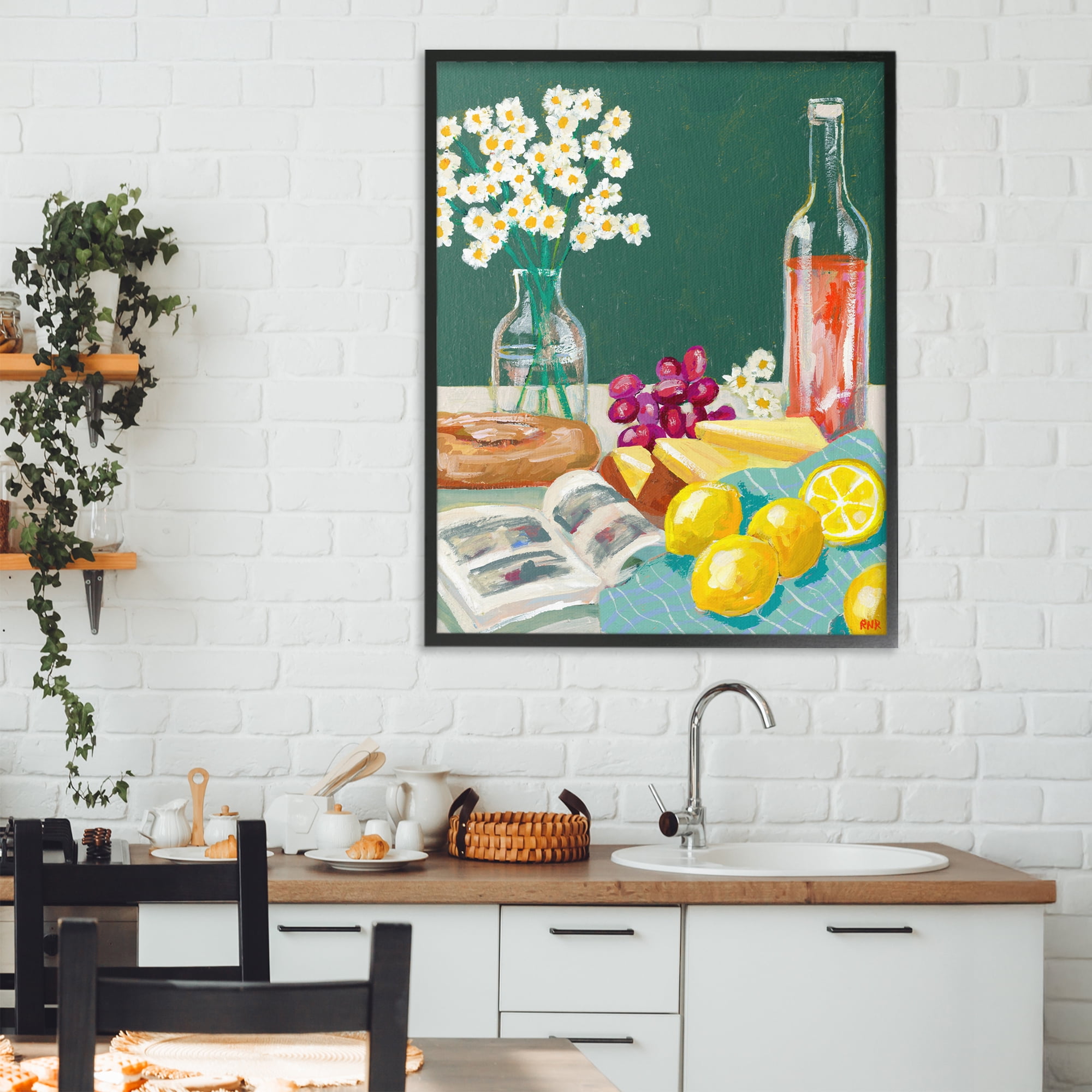 Stupell Industries Cheese, Wine and Lemon Still Life Black Framed Giclee Art, design by Rachael Reese