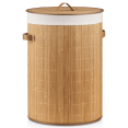thumbnail image 1 of Bouclair Natural Round Bamboo Hamper with Lining and Faux Leather Handles, 1 of 7