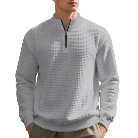 Dwelliawo Mens Quarter Zip Pullover Mock Neck Long Sleeve Pullover Lightweight Slim Fit Sweatshirt Sweaters Casual Active Shirt Light Gray 3XL