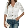 thumbnail image 2 of Women'S Comfy Knit Sweater Cardigan Casual Hollow-Out Short Sleeve Cardigan for Wear White S, 2 of 9