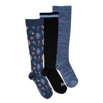MUK LUKS Women's Regular Width Compression Nylon Knee-High Socks, 3-Pack, Shoe Size 6-10