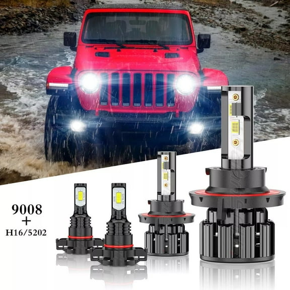 For Jeep Wrangler 2010 2011-2021 LED Headlight Hi-Lo Beam   Fog Light Bulbs Kit Super Bright White 4x
