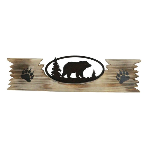 Rustic Western Black Bear By Pine Trees Metal Cutout Wooden Plank Wall Decor