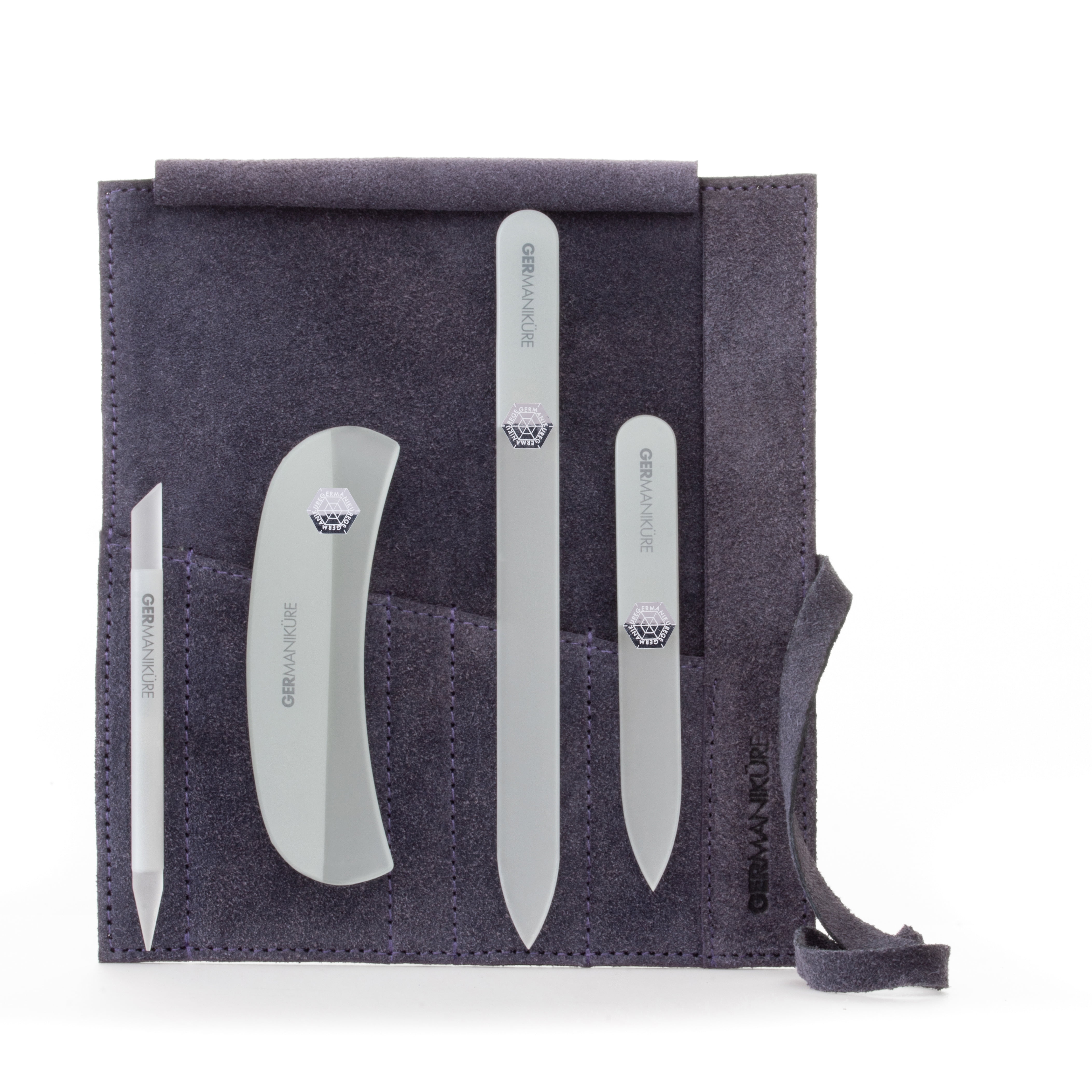 GERMANIKURE Crystal Glass Nail File Set in Purple Suede Case Handmade