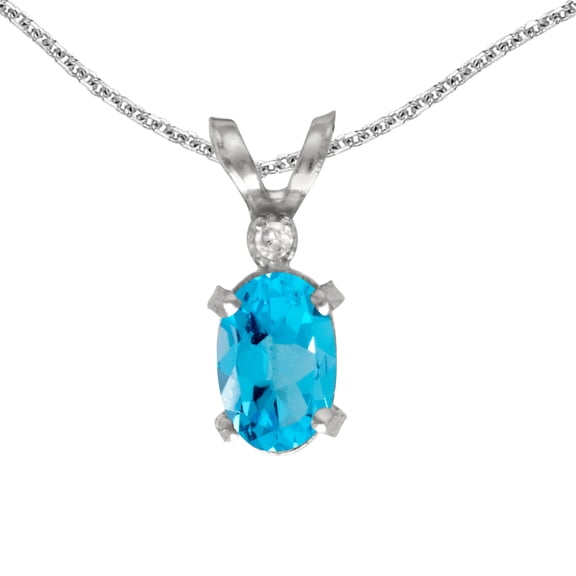 10k White Gold Oval Blue Topaz And Diamond Filigree Pendant with 16" Chain