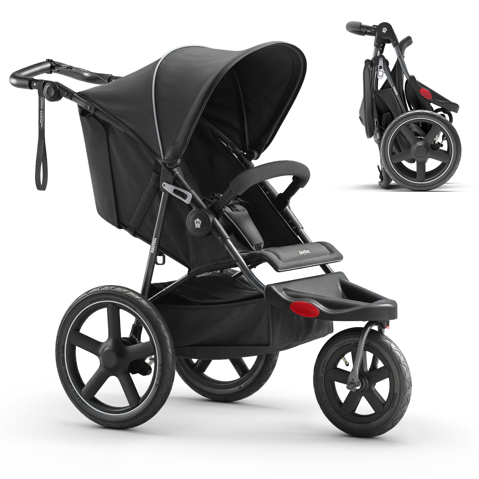 Mamazing Jogging Stroller, Foldable All-Terrain 12/16in Air Tires, Disc Hand and Foot Brakes, Magnetic 5 Point Harness for Baby and Toddler,Black