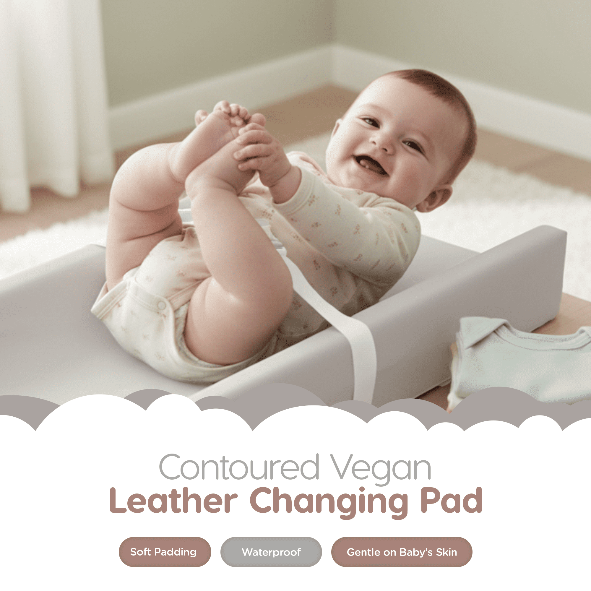 Waterproof Diaper Changing Pad by Sleepah – Vegan Leather – Wipeable Foam Changing Pad for Dresser or Table with Removable, Machine-Washable Cover – Standard Size Diaper Changing Pad – Grey