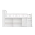 thumbnail image 4 of Bellemave Queen Size Loft Bed with Storage and Headboard LED Light, Wooden Low Loft Bed with Bookshelf, Space-Saving Loft Beds Frame with Cabinet for Small Bedroom, No Box Spring Needed, White, 4 of 6