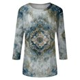 thumbnail image 4 of WTOBBY Women's Retro Style 3/4 Sleeve Round Collar Printed Blouse with Floral Design, Ladies Casual Top for Retro Look, Comfortable T-Shirt for Everyday Fashion,Mint Green S, 4 of 7