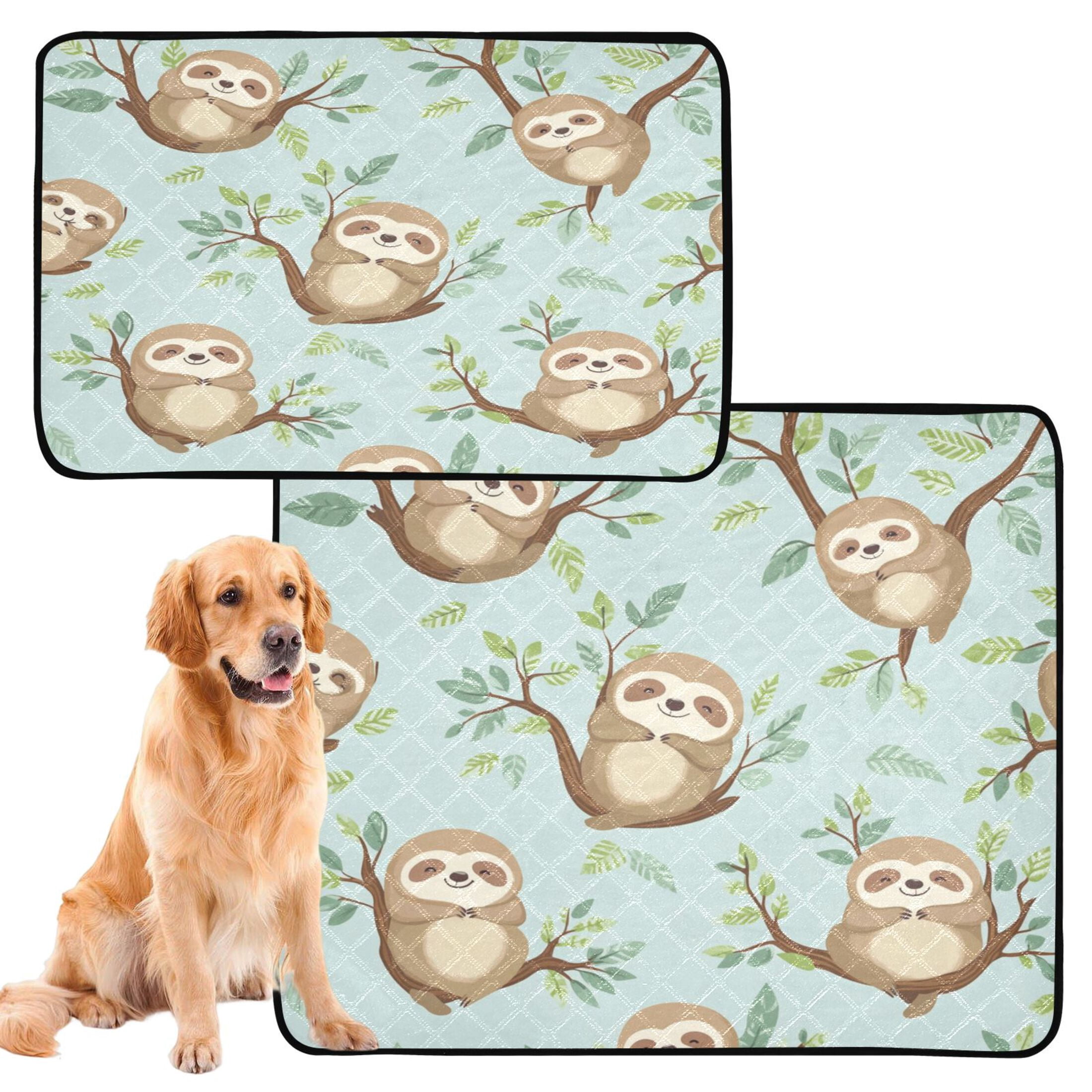 Qxltty Cute Sloth Sitting on Tree Pattern Cat litter Pads Pet Set of 3 Diaper Mats Center Anti-leakage Layer Absorbent Soft and Comfortable