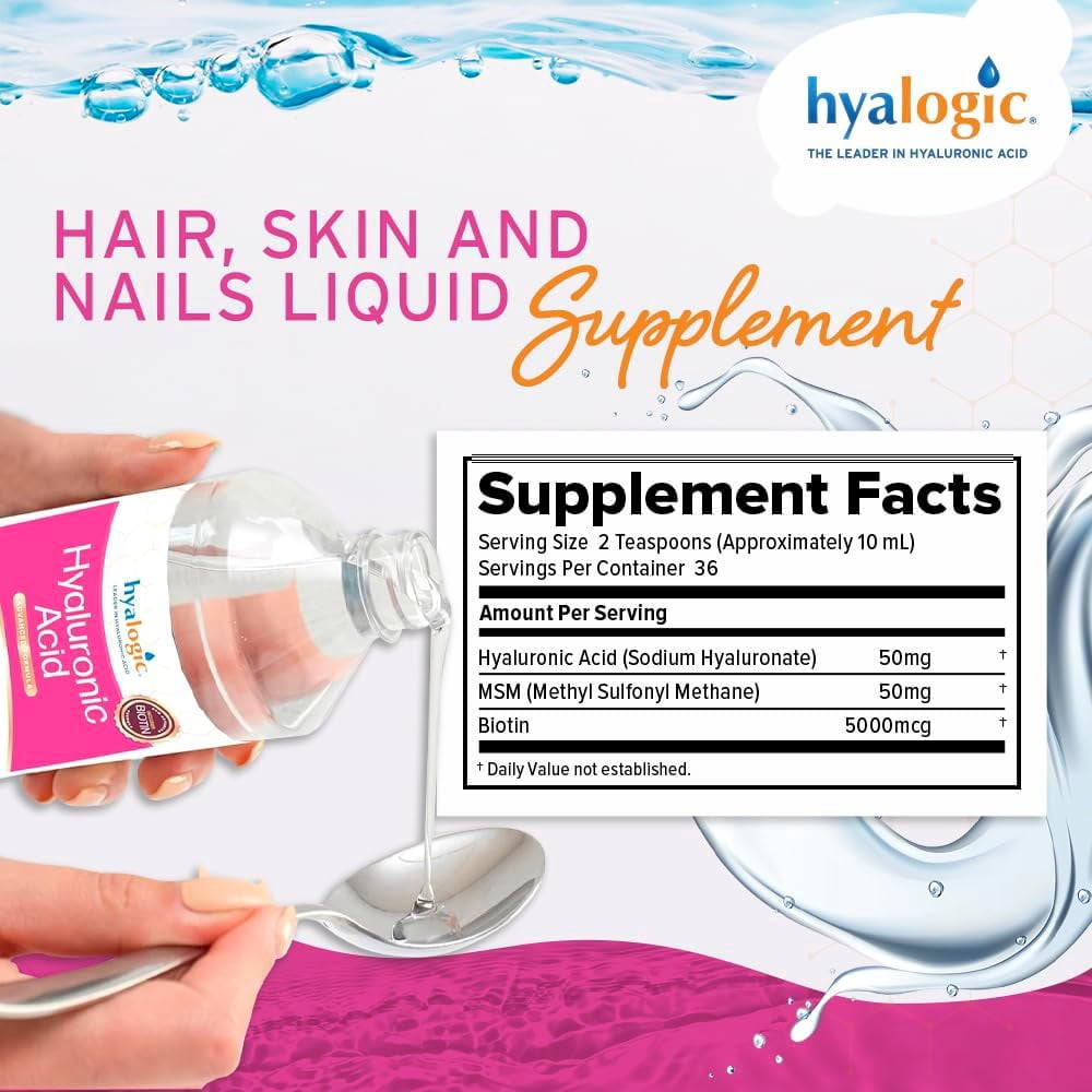 Hyalogic Hyaluronic Acid, Advanced Formula, Hair, Skin & Nails Support, 12 fl oz (354.88 ml)
