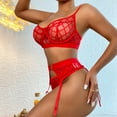 thumbnail image 4 of Gibobby Sujetador De Encaje Para Mujer Conjunto de Lencería de Malla, Conjunto de Lencería de Encaje Transpirable Color Block Sujetador Suave y Elegante para Mujer(Rojo, XG), 4 of 5